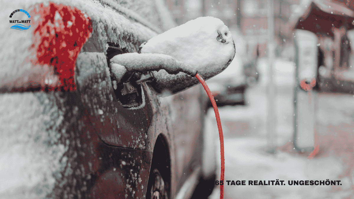 Elektroauto lädt im Tiefschnee an öffentlicher Säule – Realitäts-Check im WaTTamWaTT Logbuch.